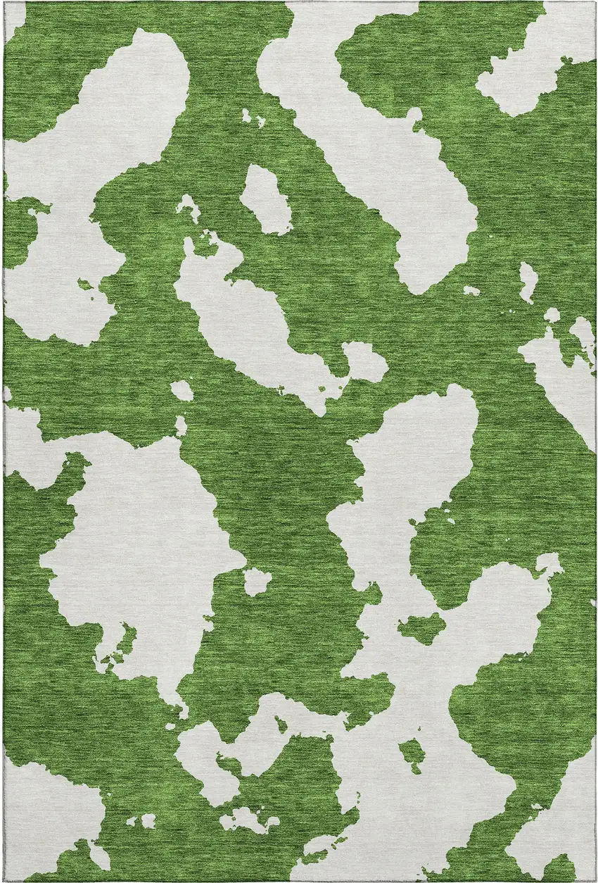 Green And White Abstract Washable Area Rug With UV Protection Photo 1