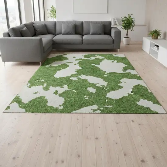 Green And White Abstract Washable Area Rug With UV Protection Photo 2
