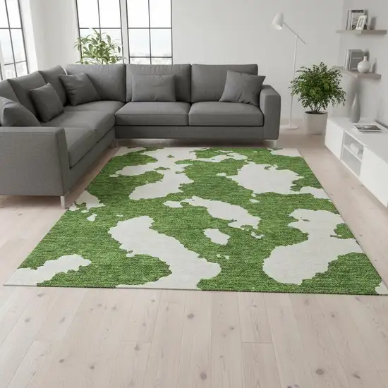 Green And White Abstract Washable Area Rug With UV Protection Photo 2