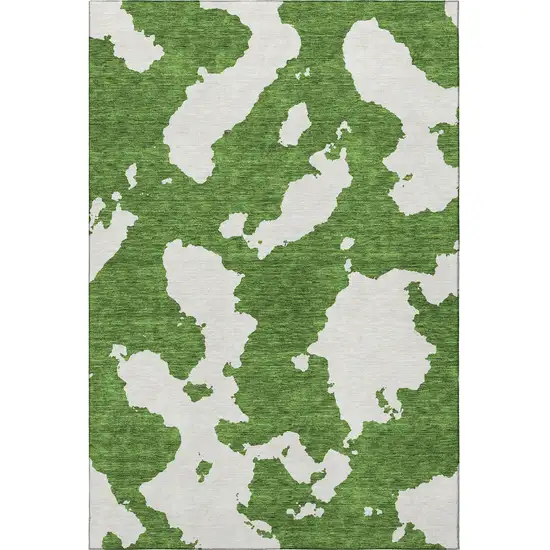 Green And White Abstract Washable Area Rug With UV Protection Photo 3