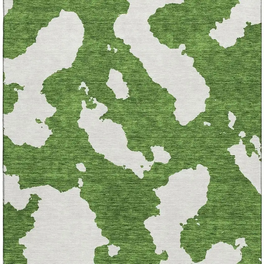 Green And White Abstract Washable Area Rug With UV Protection Photo 2