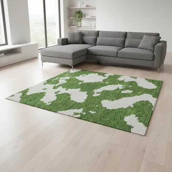 Green And White Abstract Washable Area Rug With UV Protection Photo 2