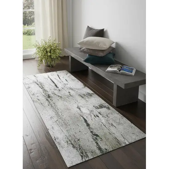 Green And White Abstract Washable Area Rug With UV Protection Photo 1