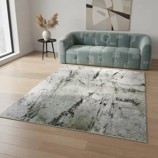 Green And White Abstract Washable Area Rug With UV Protection Photo 1