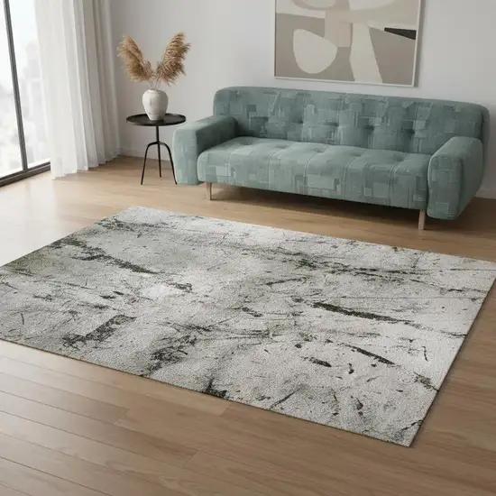 Green And White Abstract Washable Area Rug With UV Protection Photo 1