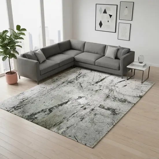 Green And White Abstract Washable Area Rug With UV Protection Photo 1