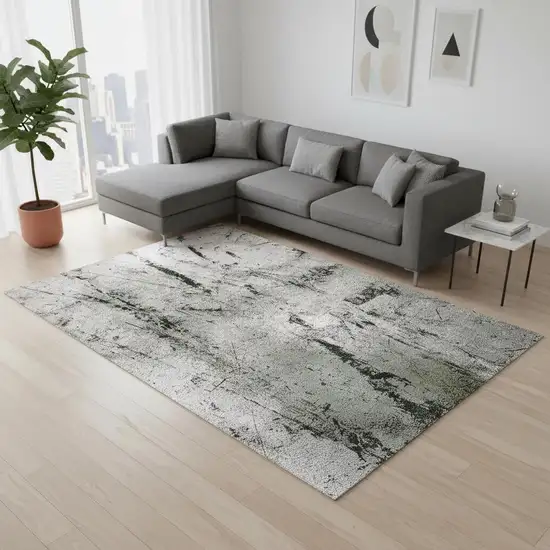 Green And White Abstract Washable Area Rug With UV Protection Photo 1