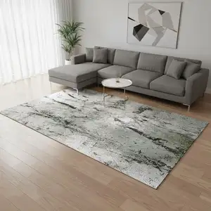 Photo of Green And White Abstract Washable Area Rug With UV Protection
