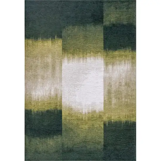 Green And White Abstract Washable Area Rug With UV Protection Photo 2