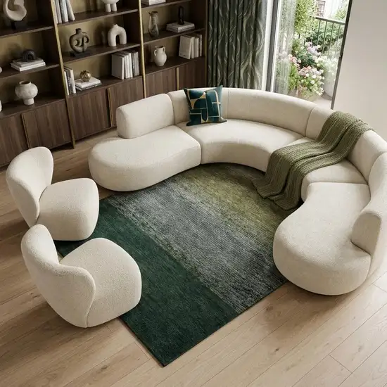 Green And White Abstract Washable Area Rug With UV Protection Photo 1