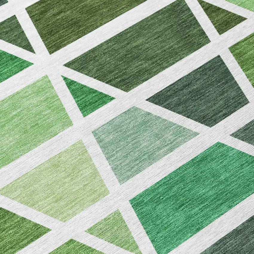 Green And White Geometric Washable Indoor Outdoor Area Rug Photo 6