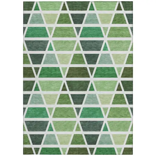 Green And White Geometric Washable Indoor Outdoor Area Rug Photo 4