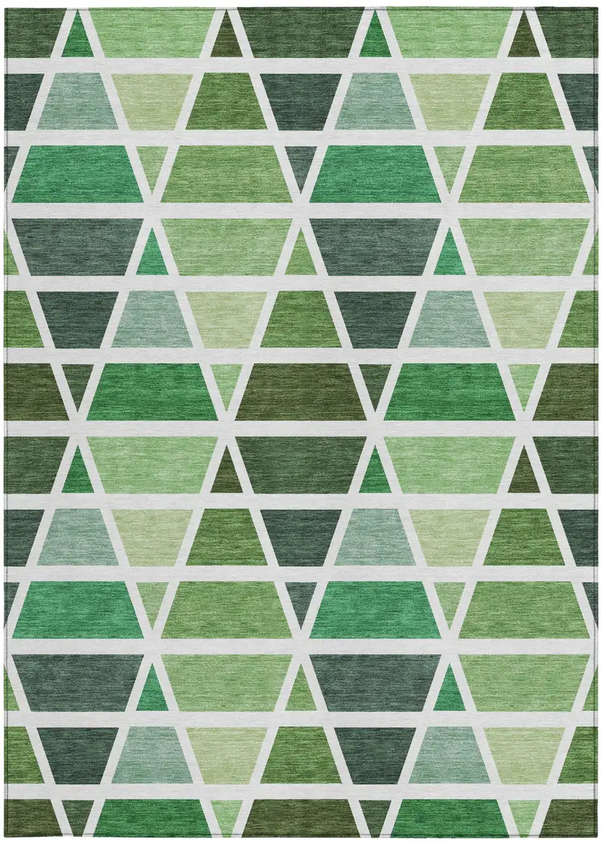 Green And White Geometric Washable Indoor Outdoor Area Rug Photo 4