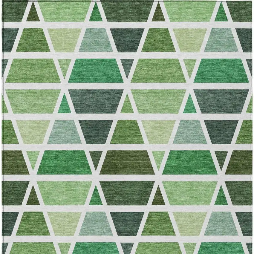 Green And White Geometric Washable Indoor Outdoor Area Rug Photo 3