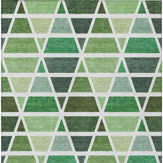 Green And White Geometric Washable Indoor Outdoor Area Rug Photo 3