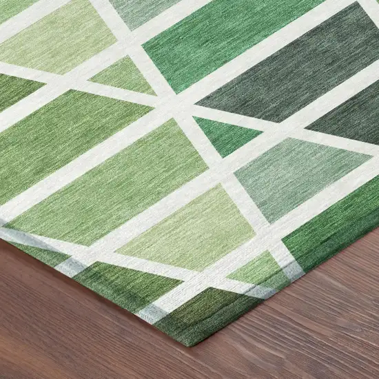 Green And White Geometric Washable Indoor Outdoor Area Rug Photo 5
