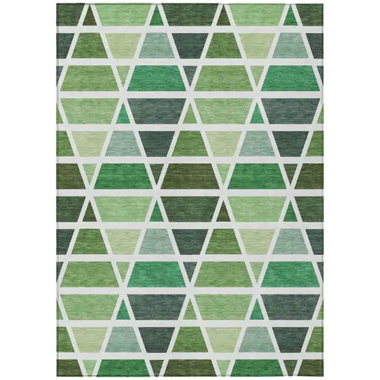 Green And White Geometric Washable Indoor Outdoor Area Rug Photo 2