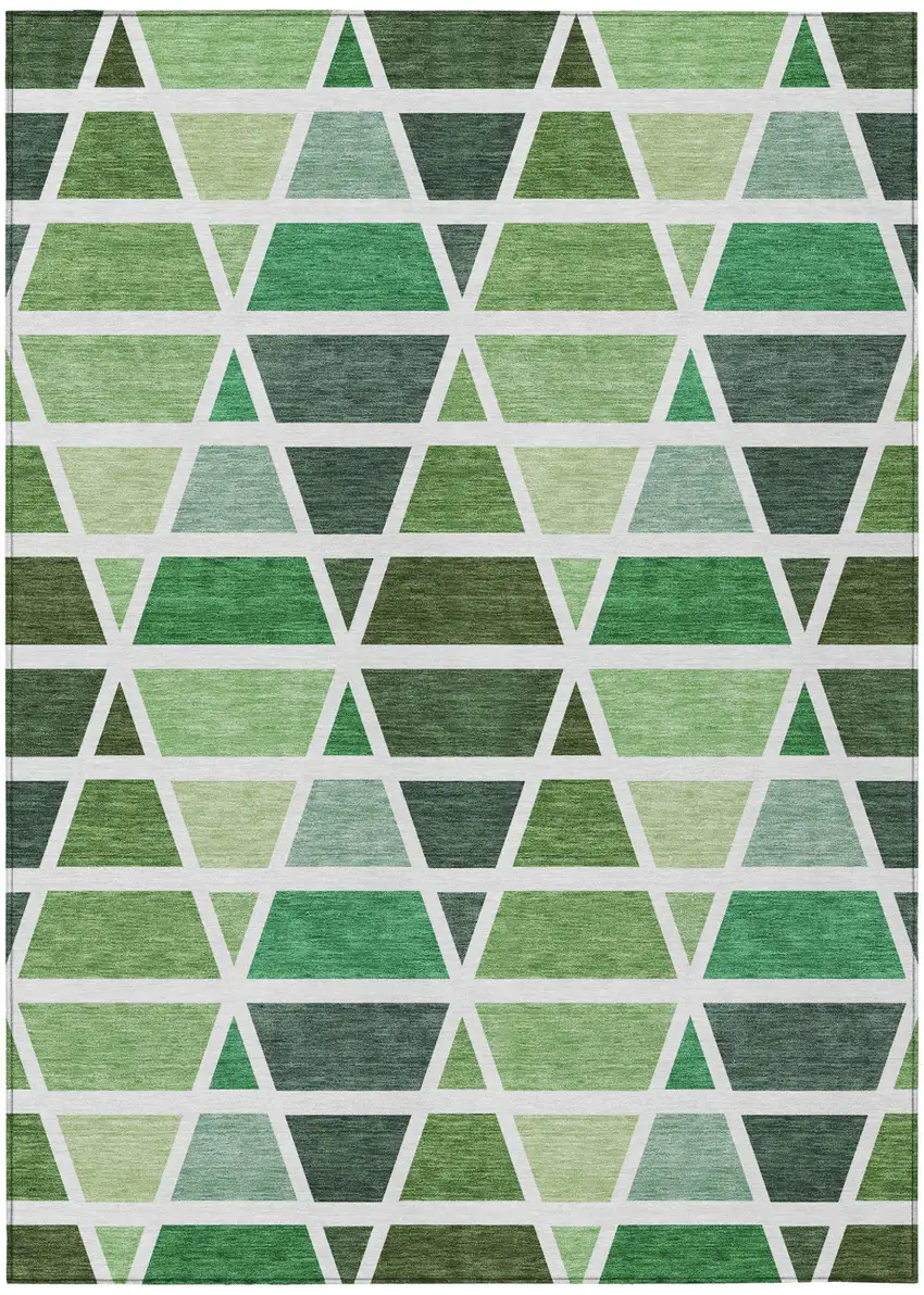 Green And White Geometric Washable Indoor Outdoor Area Rug Photo 2