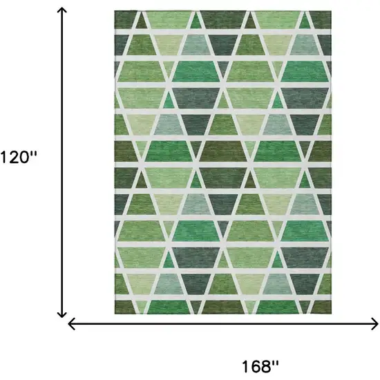 Green And White Geometric Washable Indoor Outdoor Area Rug Photo 7