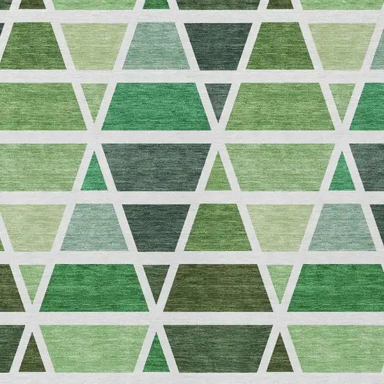 Green And White Geometric Washable Indoor Outdoor Area Rug Photo 3