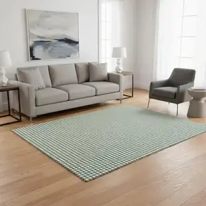 Photo of Green And White Houndstooth Washable Area Rug With UV Protection