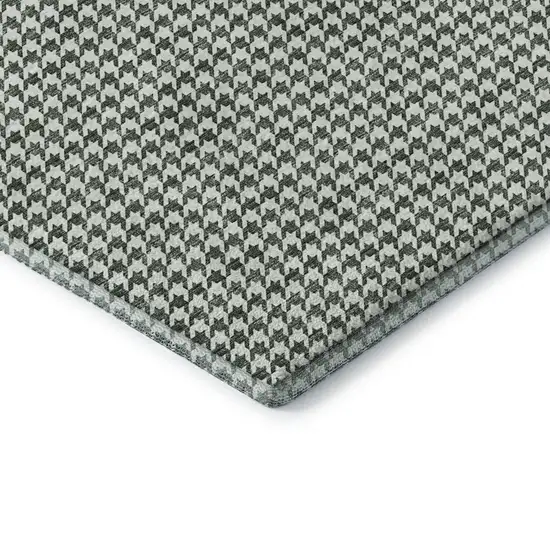 Green And White Houndstooth Washable Area Rug With UV Protection Photo 6