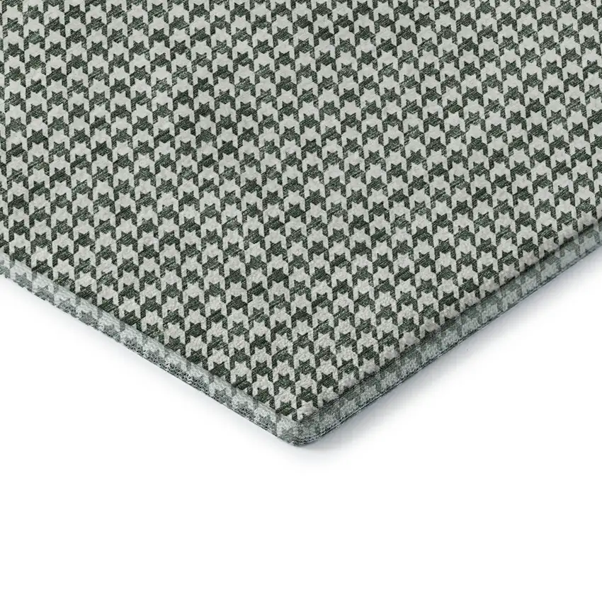 Green And White Houndstooth Washable Area Rug With UV Protection Photo 7
