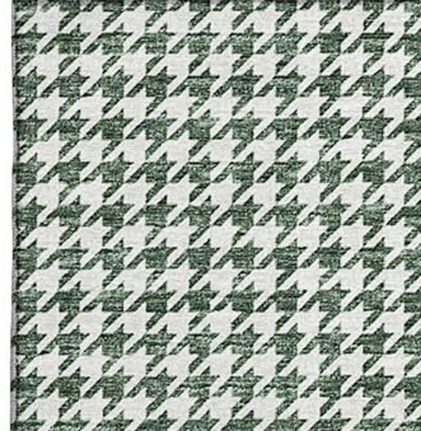 Green And White Houndstooth Washable Area Rug With UV Protection Photo 4