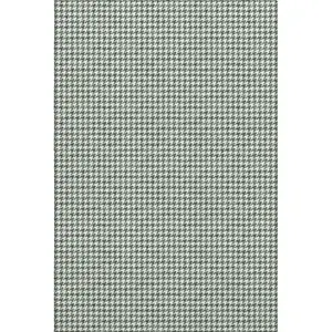 Photo of Green And White Houndstooth Washable Area Rug With UV Protection