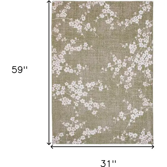 Green And White Oriental Washable Area Rug Photo 5