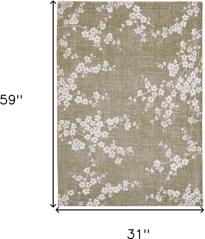 Green And White Oriental Washable Area Rug Photo 5