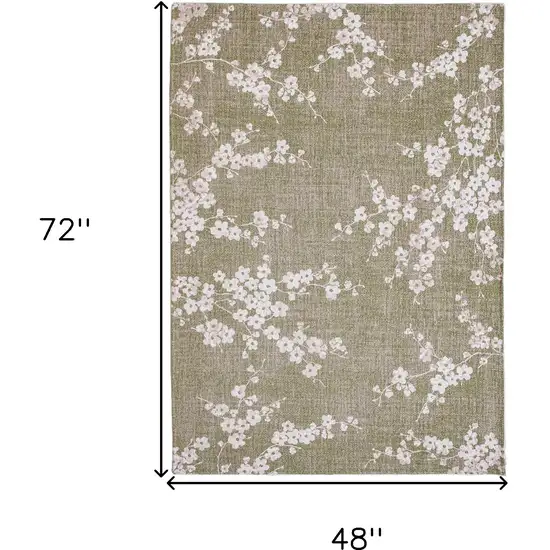 Green And White Oriental Washable Area Rug Photo 5