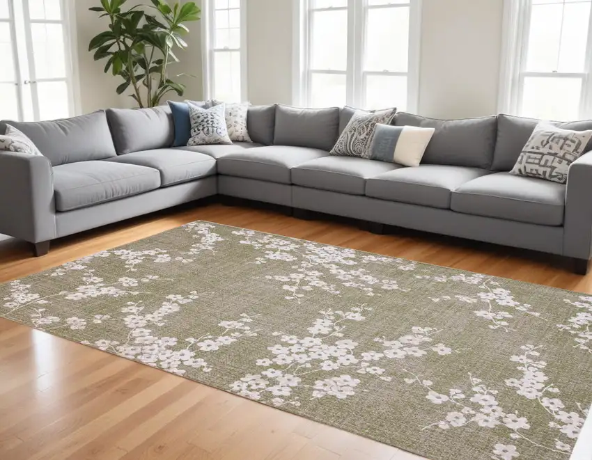 Green And White Oriental Washable Area Rug Photo 1