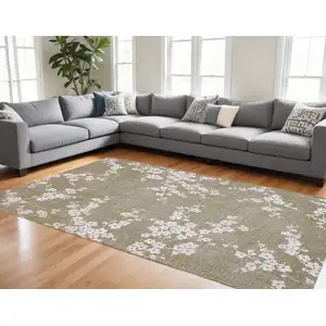 Photo of Green And White Oriental Washable Area Rug