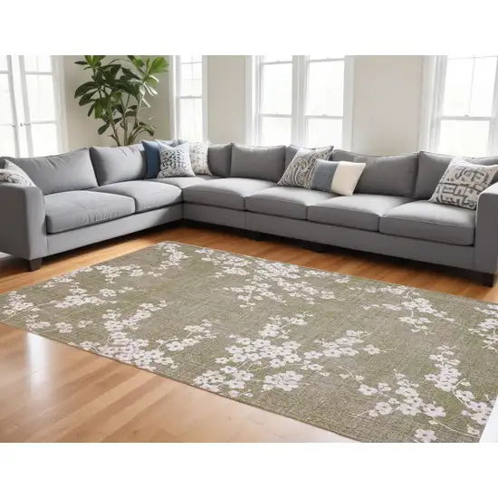 Green And White Oriental Washable Area Rug Photo 1
