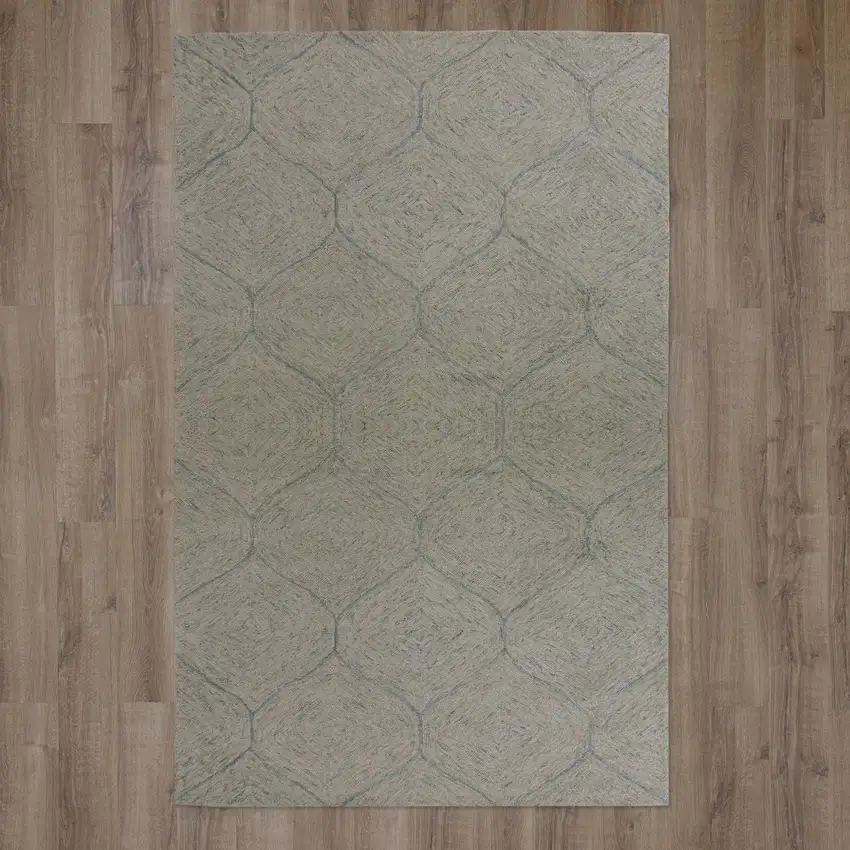 Green And White Wool Geometric Hand Tufted Area Rug Photo 3