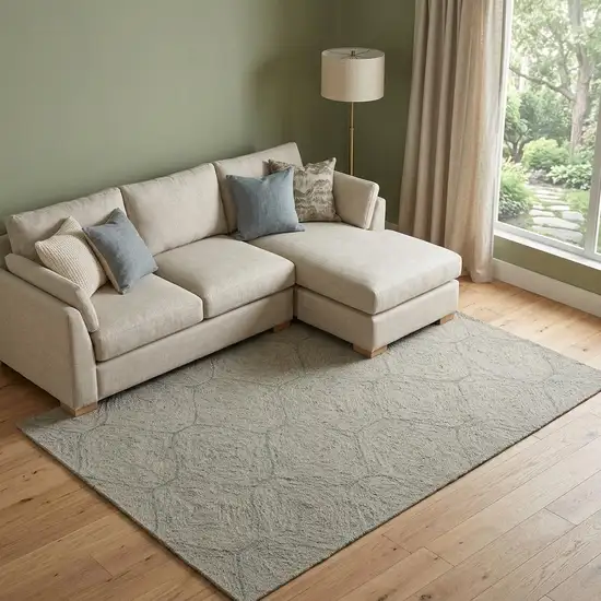 Green And White Wool Geometric Hand Tufted Area Rug Photo 1