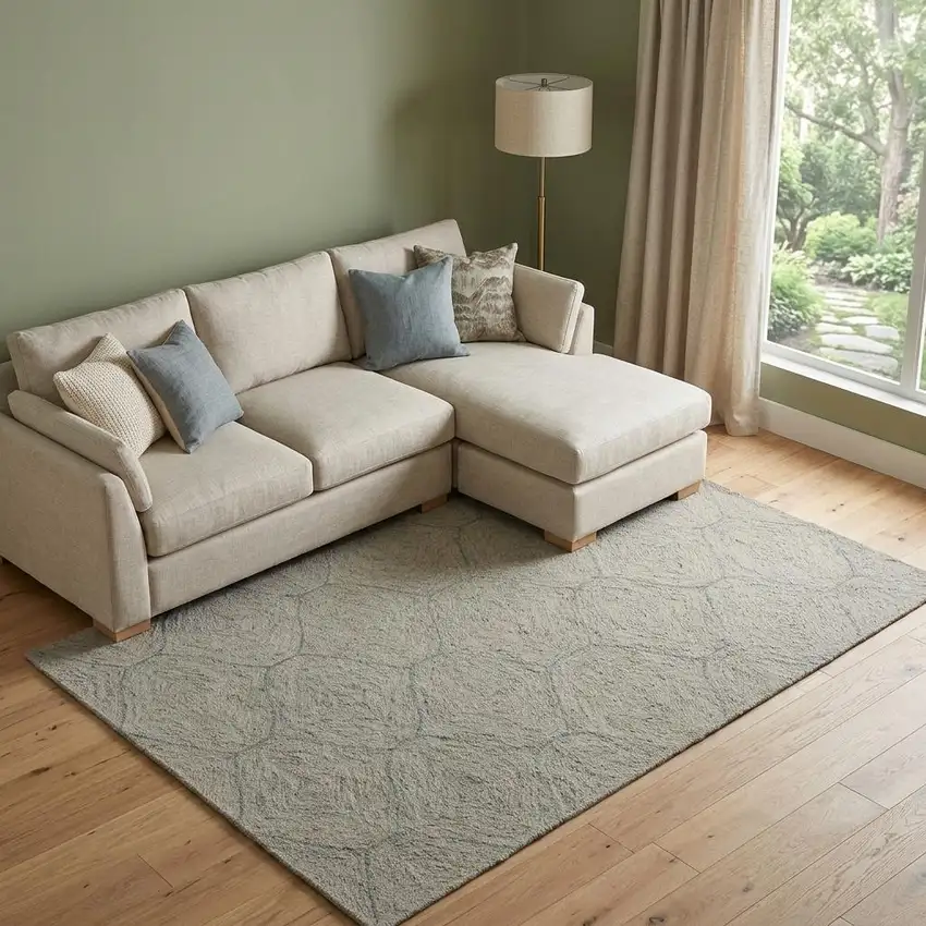 Green And White Wool Geometric Hand Tufted Area Rug Photo 1