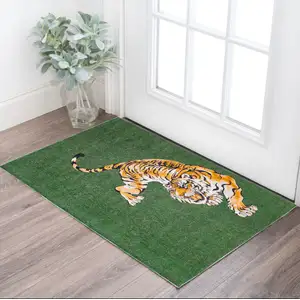 Photo of Green And Yellow Abstract Washable Area Rug