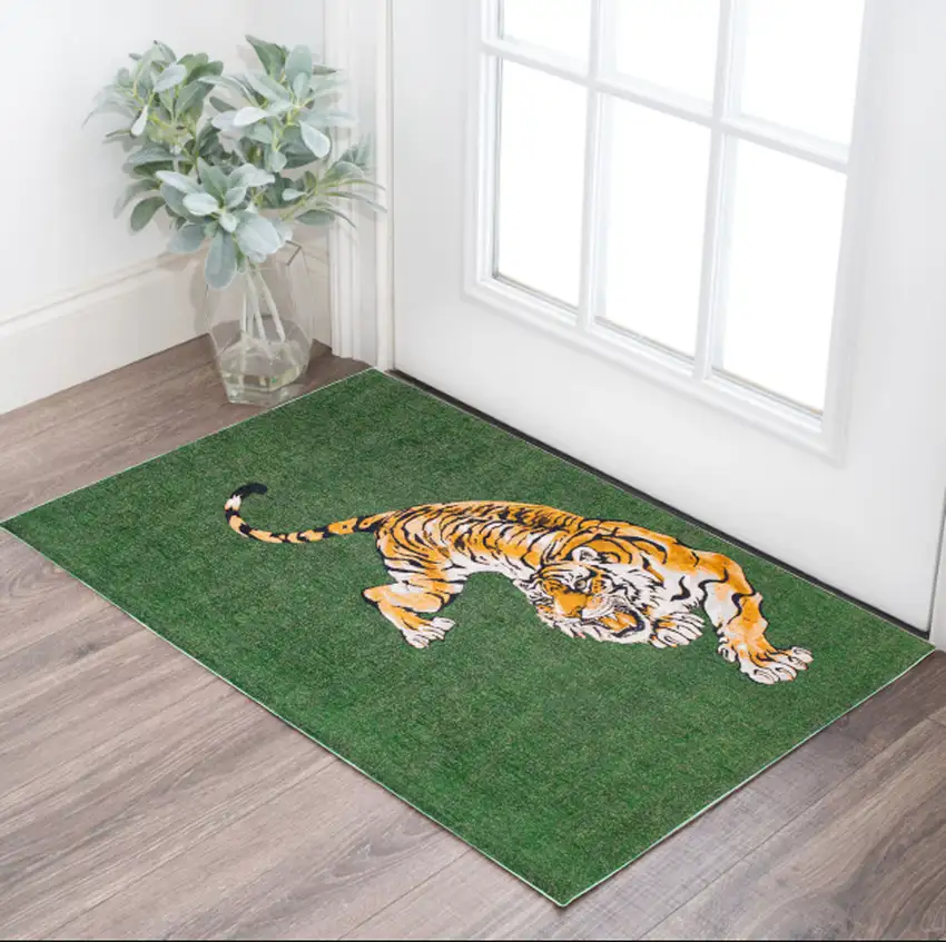 Green And Yellow Abstract Washable Area Rug Photo 1