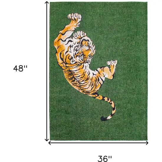 Green And Yellow Abstract Washable Area Rug Photo 6