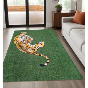 Photo of Green And Yellow Abstract Washable Area Rug