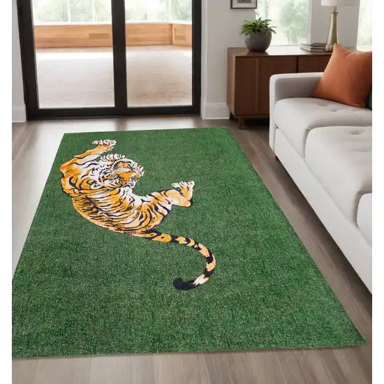 Green And Yellow Abstract Washable Area Rug Photo 1