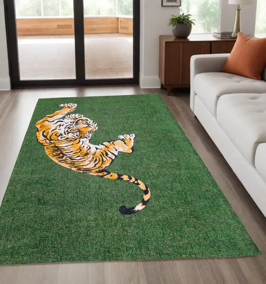 Green And Yellow Abstract Washable Area Rug Photo 1