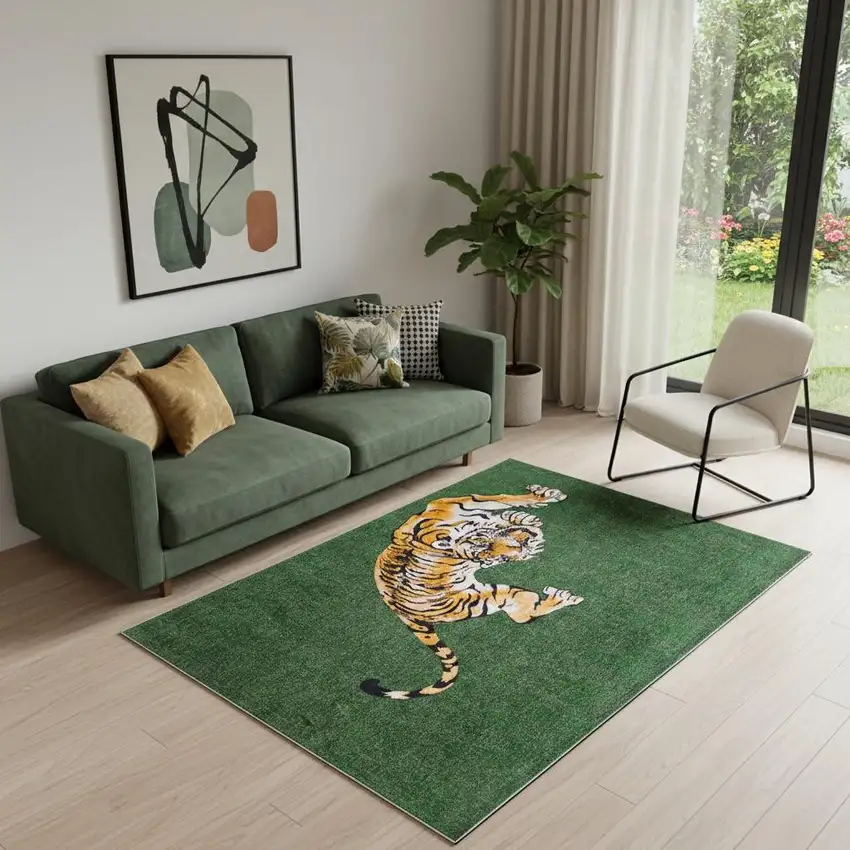 Green And Yellow Abstract Washable Area Rug Photo 1