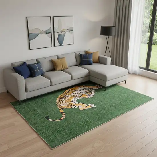 Green And Yellow Abstract Washable Area Rug Photo 1