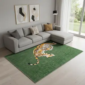Photo of Green And Yellow Abstract Washable Area Rug