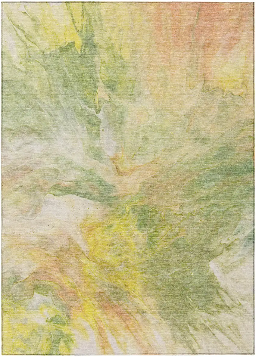 Green And Yellow Abstract Washable Indoor Outdoor Area Rug Photo 2