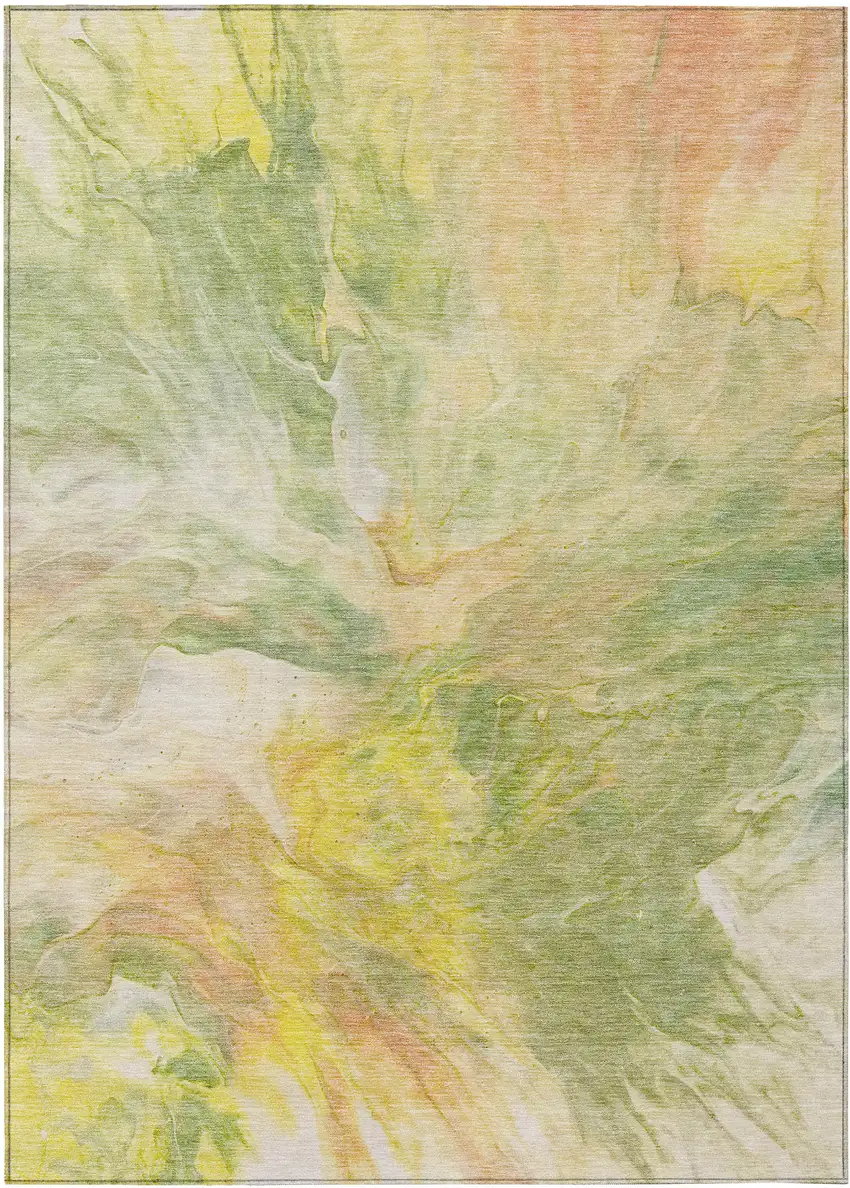 Green And Yellow Abstract Washable Indoor Outdoor Area Rug Photo 2