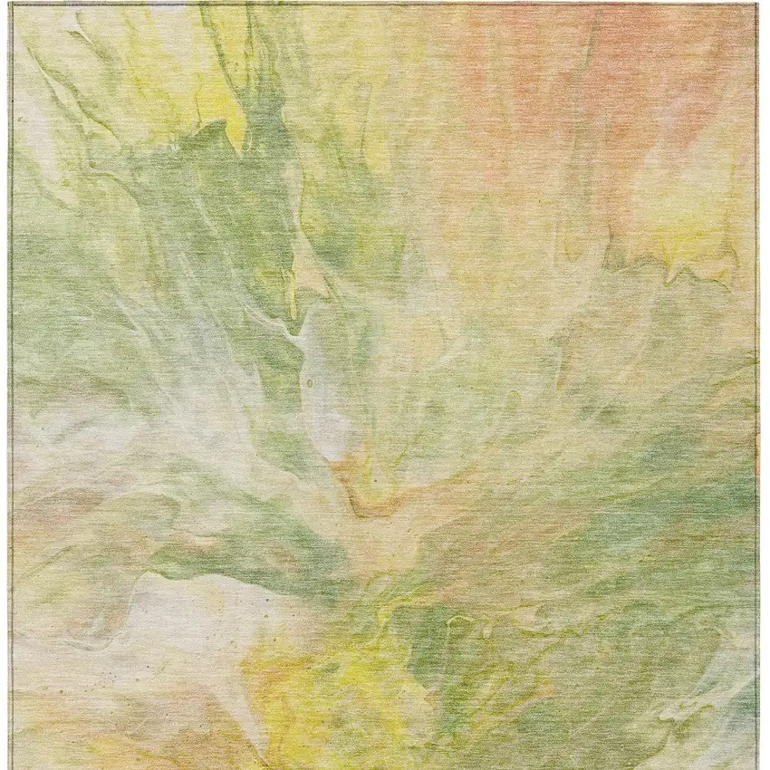Green And Yellow Abstract Washable Indoor Outdoor Area Rug Photo 5